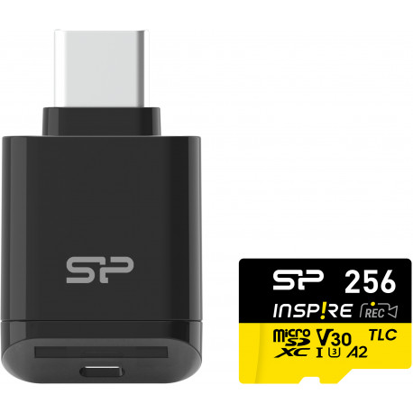 Silicon Power memory card microSDXC 256GB Inspire + card reader