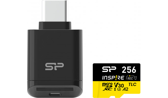 Silicon Power mälukaart microSDXC 256GB Inspire + kaardilugeja