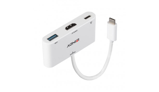 Lindy USB 3.2 Gen 1 multiport hub, USB-C plug > USB-A + USB-C socket + HDMI socket, USB hub (white, 