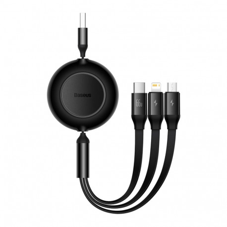 Baseus Bright Mirror 3, USB 3-in-1 cable for micro USB / USB-C / Lightning 66W / 2A 1.1m (Black)