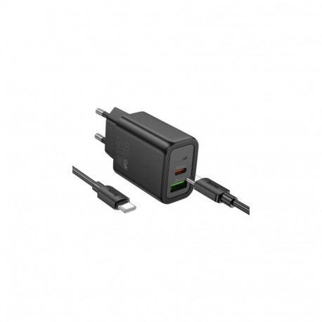 HOCO GaN charger lādētājs N61 USB A QC3.0 3A+Type C PD 20W (+type C to type C cable) black