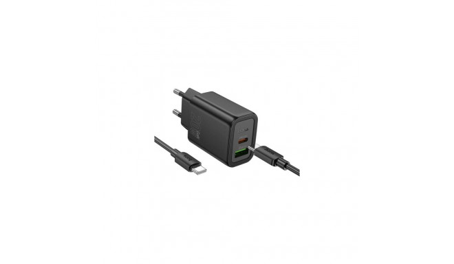 HOCO GaN charger lādētājs N61 USB A QC3.0 3A+Type C PD 20W (+type C to type C cable) black