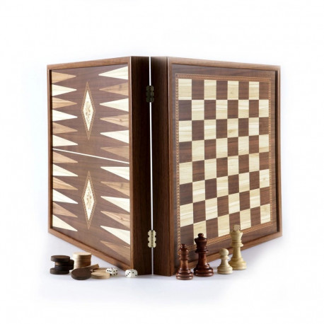 Board Game Set - Manopoulos Classic Style 4in1 Chess Backgammon Ludo Snakes L Size