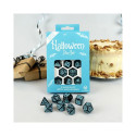 Dice Set - Q-WORKSHOP 20 Years Halloween 8 Dice Plastic Black Glitter Turquoise