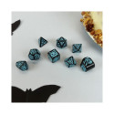 Dice Set - Q-WORKSHOP 20 Years Halloween 8 Dice Plastic Black Glitter Turquoise