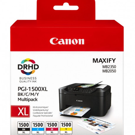 Tint Canon PGI1500XL komplekt BK/C/M/Y Multipack must 1200lk, ca 900lk/värv MB2050/MB2350 (black, ye