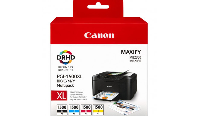 Tint Canon PGI1500XL komplekt BK/C/M/Y Multipack must 1200lk, ca 900lk/värv MB2050/MB2350 (black, ye