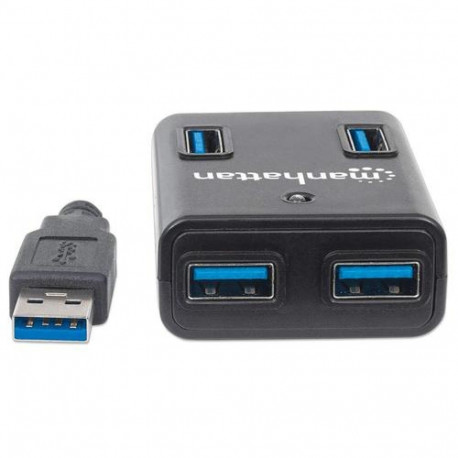Manhattan USB-A 4-Port Hub, 4x USB-A Ports, 5 Gbps (USB 3.2 Gen1 aka USB 3.0), AC or Bus Power, Fast