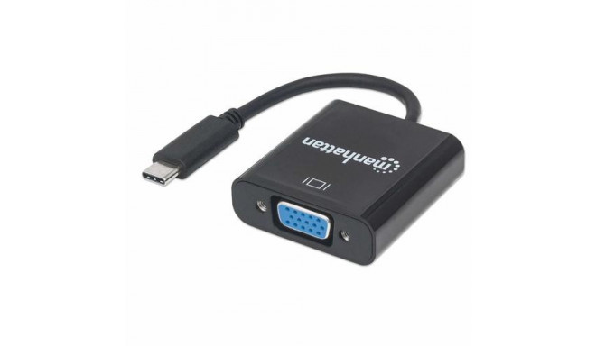 Manhattan USB-C to VGA Converter Cable, 1080p@60Hz, Black, 8cm, Male to Female, Lifetime Warranty, E