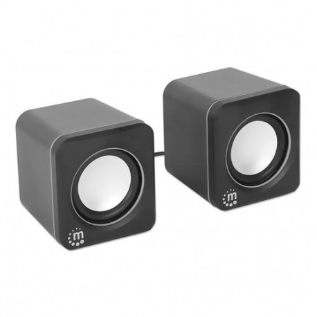 Manhattan 2600 Series Speaker System, Two Speakers, Black/Silver, USB for Stereo Audio and Power, Ou