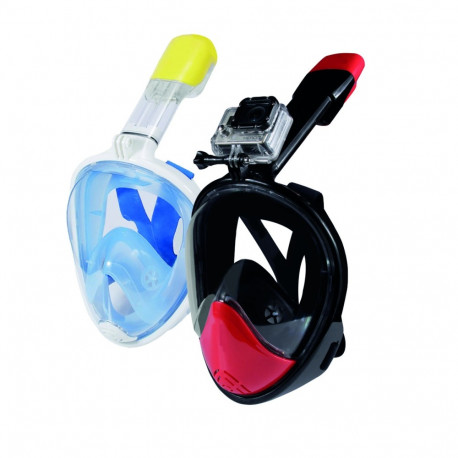 Caruba Full Face Snorkel Masker Pro Extra Lang + Action Cam Mount (Zwart + Rood S/M)