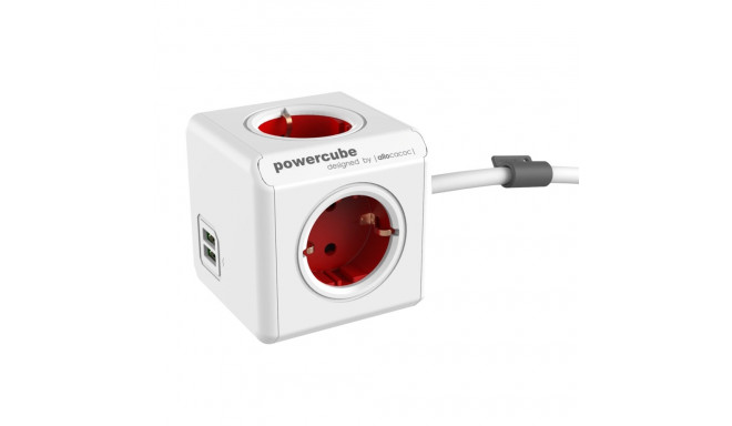Allocacoc PowerCube Extended USB Rood 1,5m Kabel