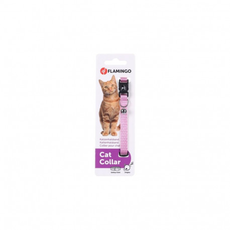 Pink collar with flamingo bell for cats 20-35cm