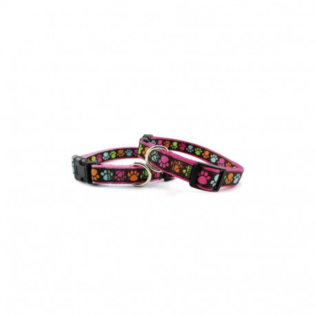 Record pink collar with paw pattern M 2.5x40-55cm