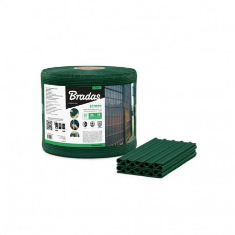 Garden fencing screen strip 19cmx36m, 200 g/m2,mesh + clips 20pcs, Green