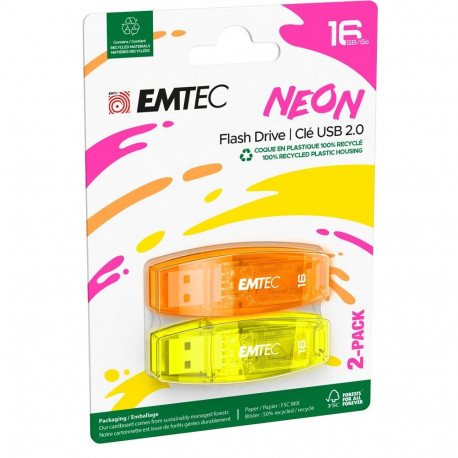 Emtec USB2.0 C410 16GB Neon 2 pcs