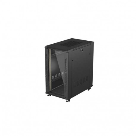19" 22U 600x1000 black floor-standing rack cabinet with glass doors (flat pack)