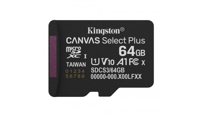 KINGSTON 64GB micSDXC Canvas Select Plus Gen3 100R A1 Single Pack w/o ADP