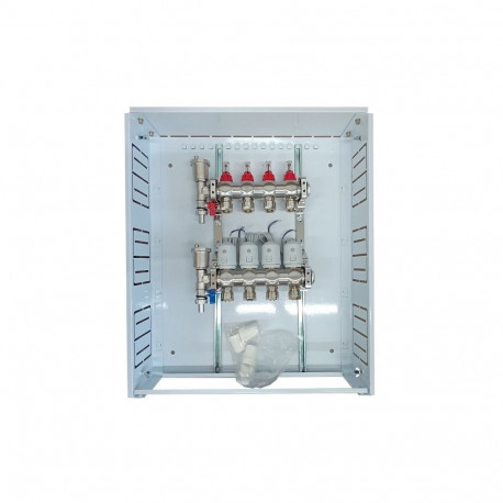 Heating Manifold 4 Loops with Thermal Actuators NC AC230V and Flow Meters