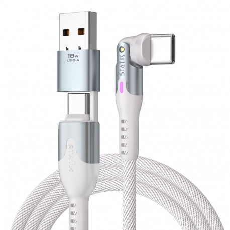 STATIK PowerPivot Pro rotating 2-in-1 USB-C Cable White 2m