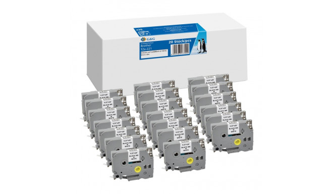 20x G&G kirjapael 9mm x 8m must-valge komp. Brother TZe-221