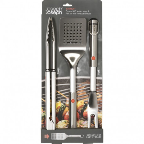 Joseph Joseph GrillOut 3-osaline roostevabast terasest BBQ pannilabida, tangide ja kahvli komplekt