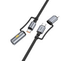 Cable All-in-one USB C / Lightning to USB C / Cigarette lighter Hoco PD 3A 60W 1,2 m U138 grey Cable All-in-one USB C / Lightning to USB C / Cigarette lighter Hoco PD 3A 60W 1,2 m U138 grey