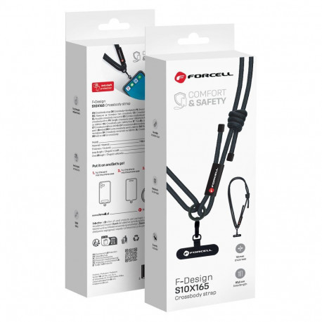 FORCELL F-DESIGN S10X165 crossbody phone lanyard with adjustable length (max 82,5cm in the loop) bla