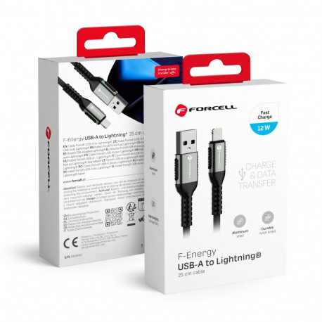 Cable USB A to Lightning Forcell F-Energy 2,4A 12W Cafule 0,25 m C257 black