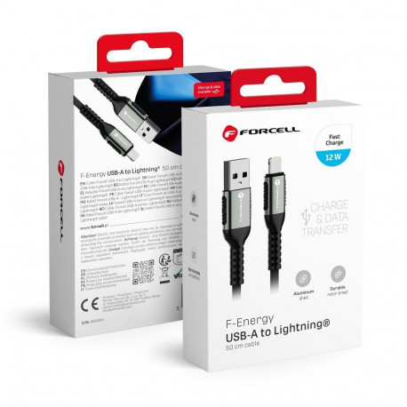 Cable USB A to Lightning Forcell F-Energy 2,4A 12W Cafule 0,5 m C257 black