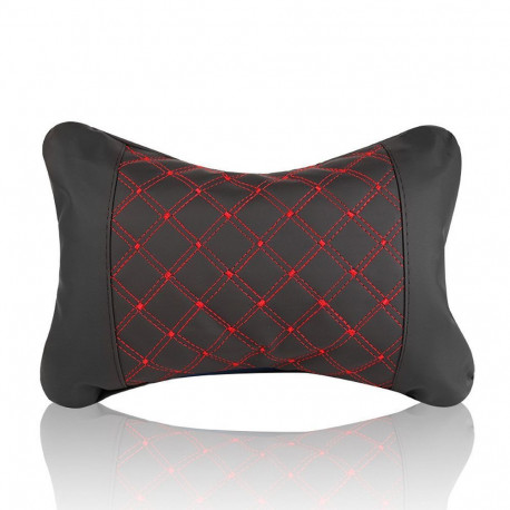 Car headrest pillow with stitching black red
