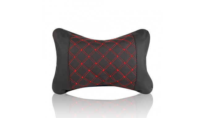 Car headrest pillow with stitching black red