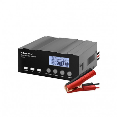 Qoltec 12V Smart Microprocessor Charger | 12.6V | 24V | Charger with repair function for AGM GEL | L
