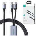 2in1 USB-C / 2x USB-C Joyroom Speedy SA21-1T2 kaabel 150cm 100W punutud must