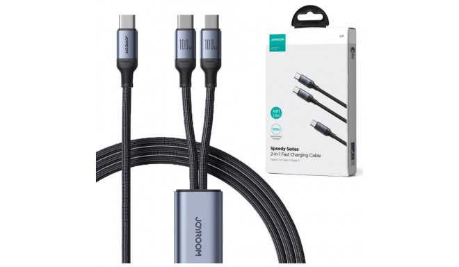 2in1 USB-C / 2x USB-C Joyroom Speedy SA21-1T2 kaabel 150cm 100W punutud must