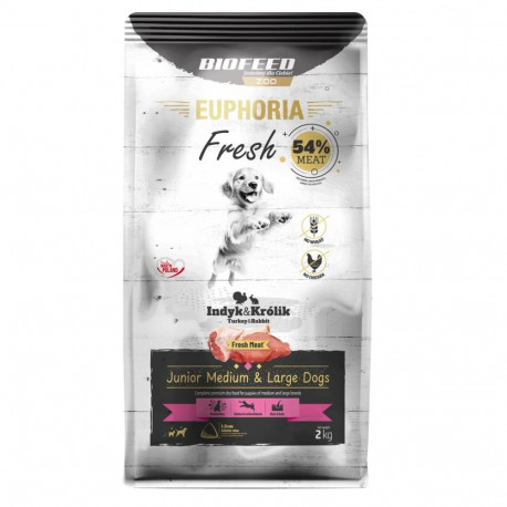 BIOFEED Euphoria Junior keskmistele ja suurtele koertele kalkuniga ja küülikuga kuiv koeratoit 2kg