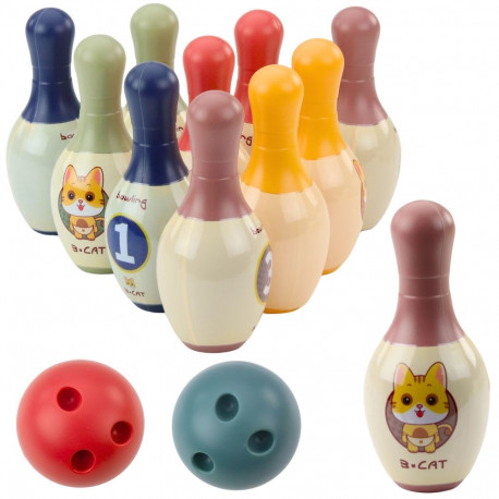 keeglikomplekt 10 keegliga lastele kassipoegadega 2 palliga, värviline