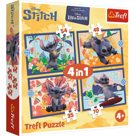 Puzzle - 4w1 (25, 48, 54, 70) - puhkus Hawaiil - Disney Stitch - Trefl 34666