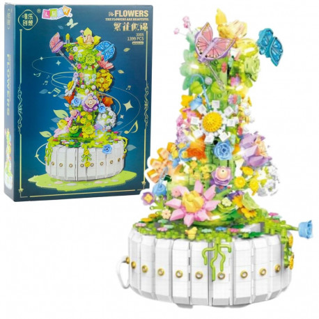 konstruktsiooniklotsid lillekompositsioon liblikatega LED-tuled 1399 tk