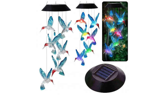 Lampki Solarne Ogrodowe LED Dzwonki Kolibry Niebieskie 70cm