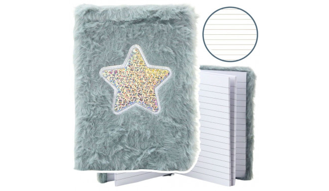 Pluszowy Notatnik W Linie Błyszcząca Gwiazda Szary A6 80 Kartek