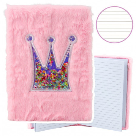 pluškangast jooneline märkmik krooniga ja konfettidega roosa A5 80 lehte