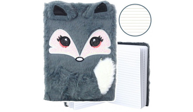 Pluszowy Zeszyt Notatnik W Linie Lisek Szary A5 80 Kartek