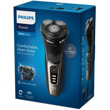 Electric Shaver - Philips S3242/12 Rotary Shaver With Trimmer, Black, Gold