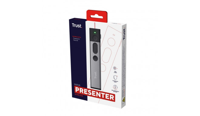 Presentation Remote - Trust Kazun Wireless Presenter with Red Laser Pointer, 10m Range, Aluminium, B