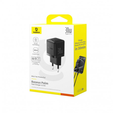 Wall Charger Baseus Palm, 30W, 3A, 1 x USB-C, Black P10111605113-00