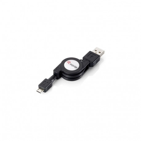 Equip USB 2.0 Type A to Micro-B Retractable Cable, 1.0m , Black