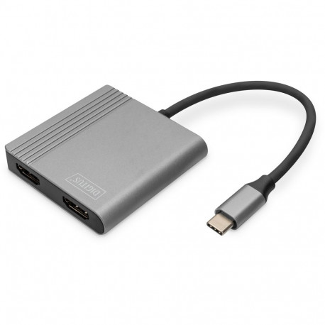 "USB-C Adapter DIGITUS 2x HDMI Adapter 18cm 4K/30Hz Silber Aluminium Gehäuse"