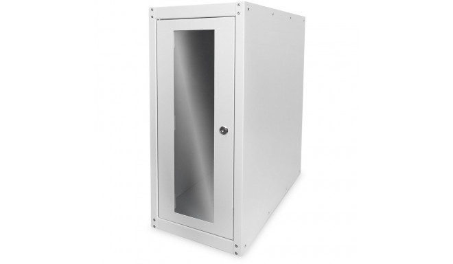 "PC Schrank für Computergehäuse Glastür Digitus. inkl. Castorgruppe. Farbe Grau RAL 7035"