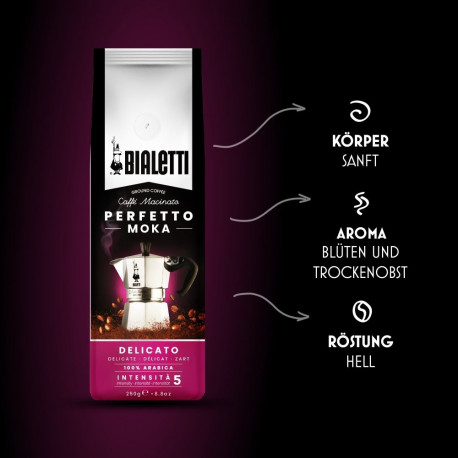 "Bialetti Perfetto Moka Delicato gemahlen 250 g"